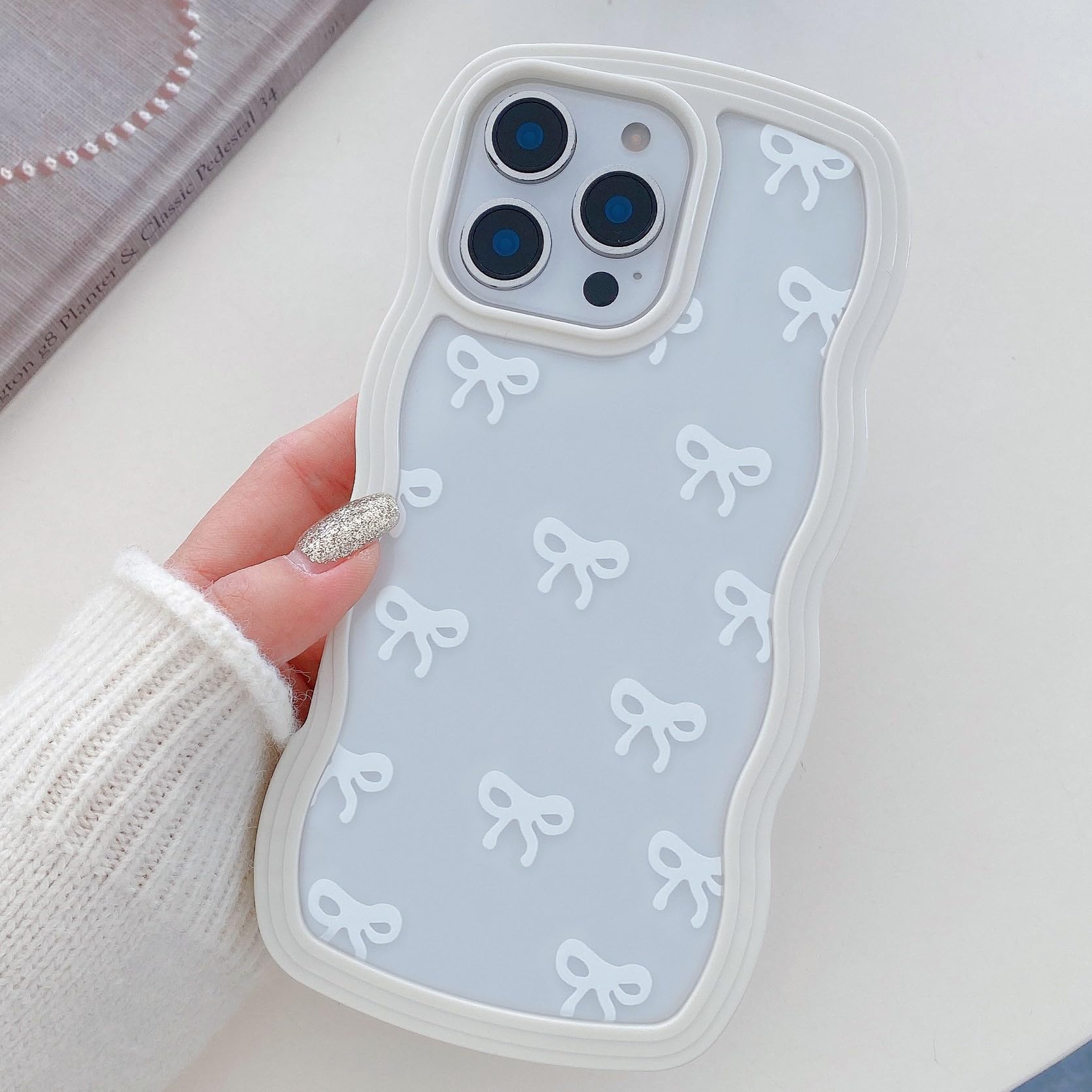 QLTYPRI Bow Case for iPhone 15 Pro, Clear Cute Ribbon Bow Phone Case Curly Wavy Aesthetic Phone Case, Slim Soft Transparent Shockproof Protective
