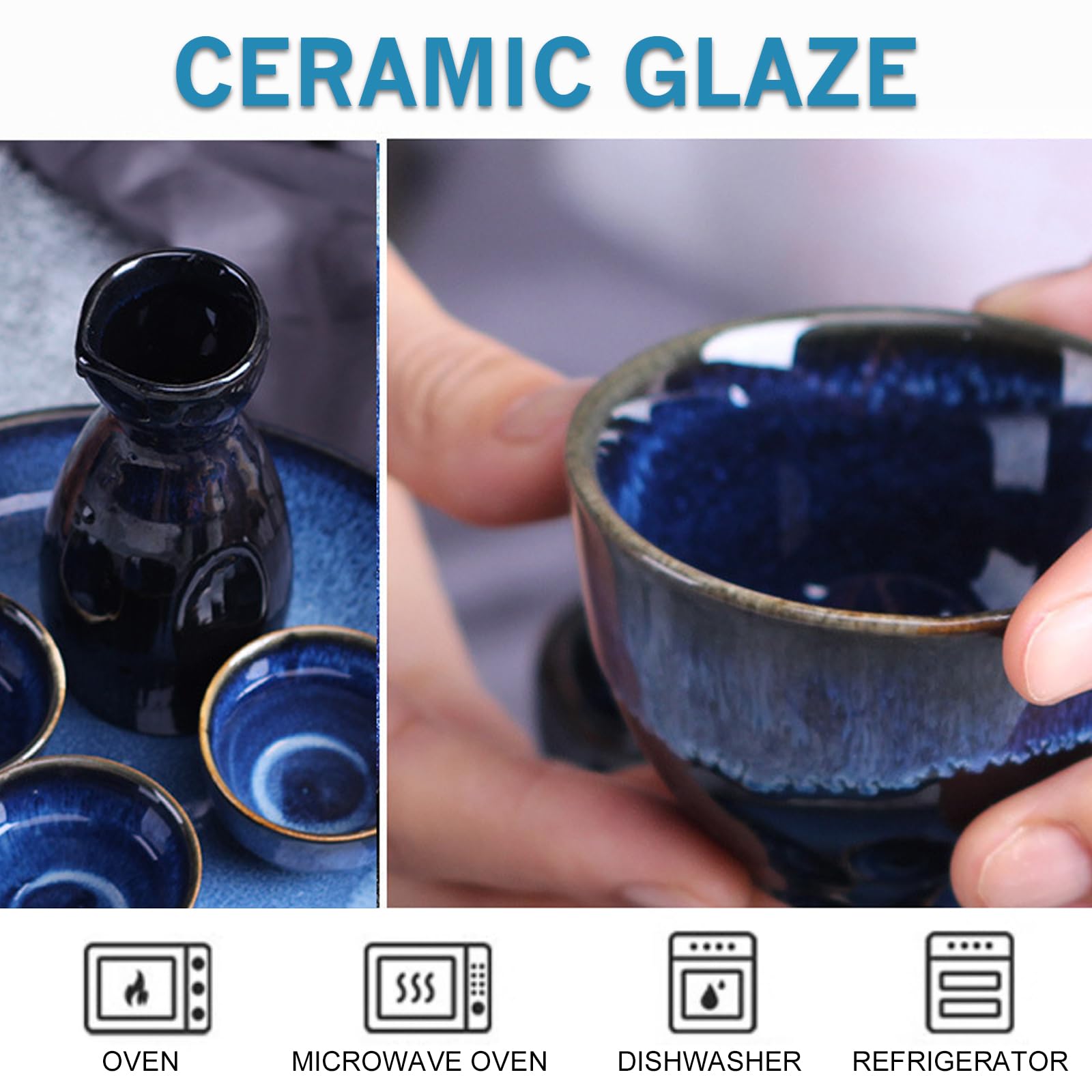 SUNOYA Sake-Set,5 Stück 300ML Traditionelles Japanisches Sake-Becher-Set,Japanische Sake-Flasche,Japanische Sake-Becher Aus Keramik Für Zuhause,Wohnzimmer,Teestube(Büro)