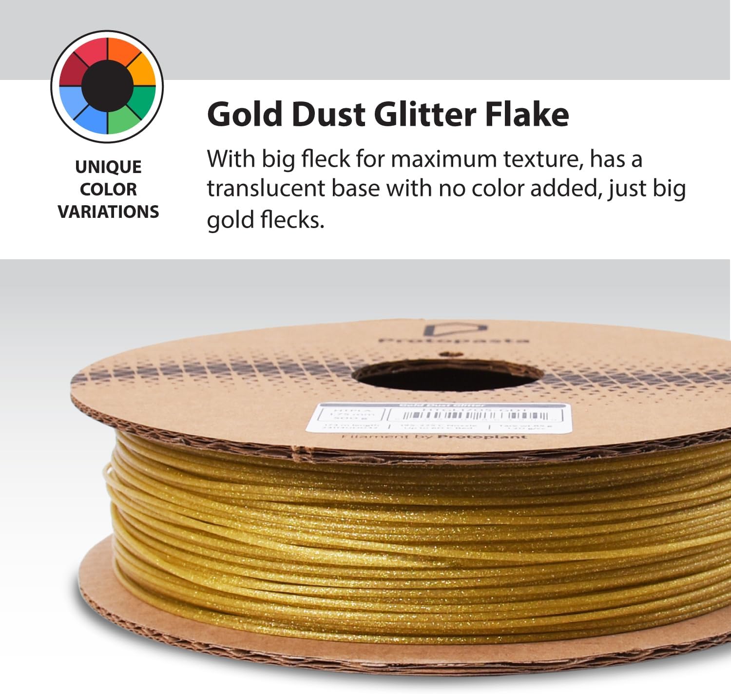 Protopasta 3D Printer Filament | PLA Filament 1.75mm | Gold Dust Glitter HT PLA | 500g Spool