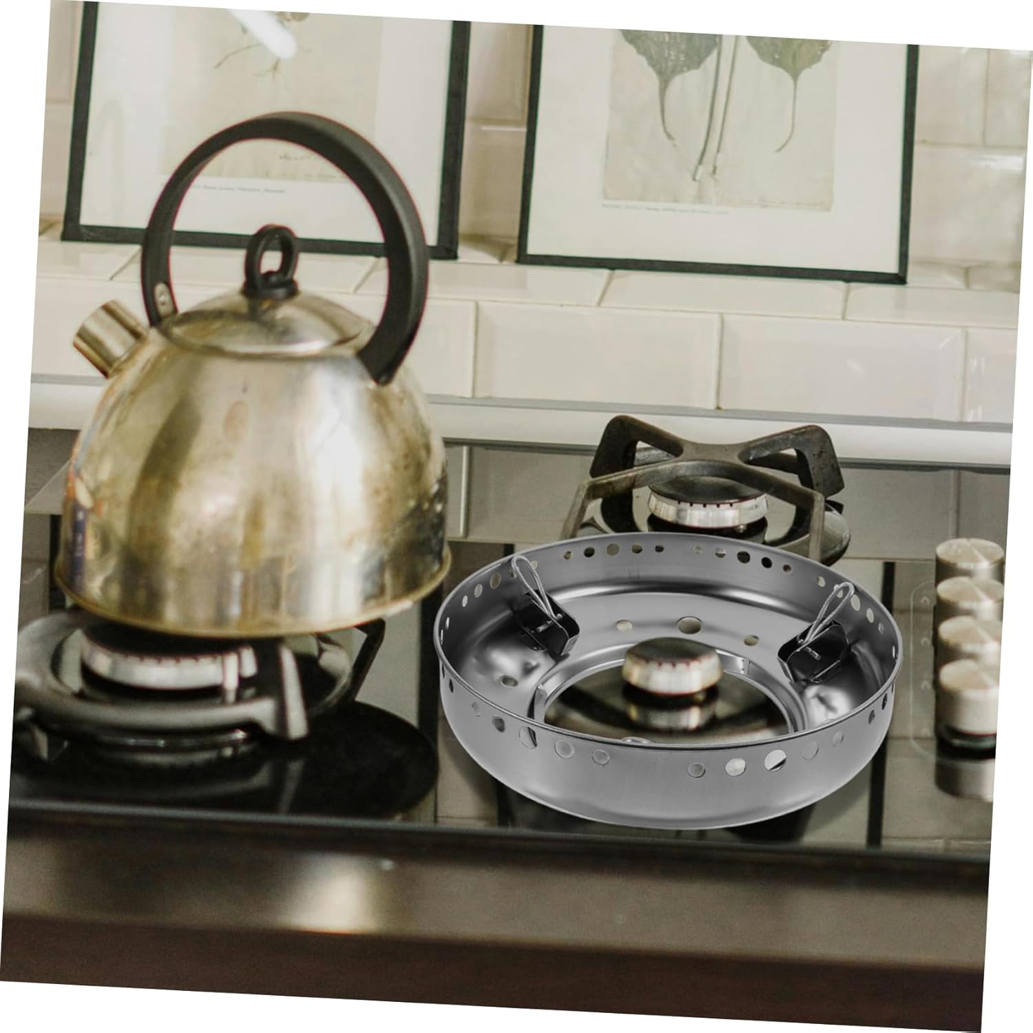 Hemoton Wok Ring Stainless Steel Wok Rack Non Slip Stove Trivets Pot Mats Cookware Ring Gas Stove accessories Size S