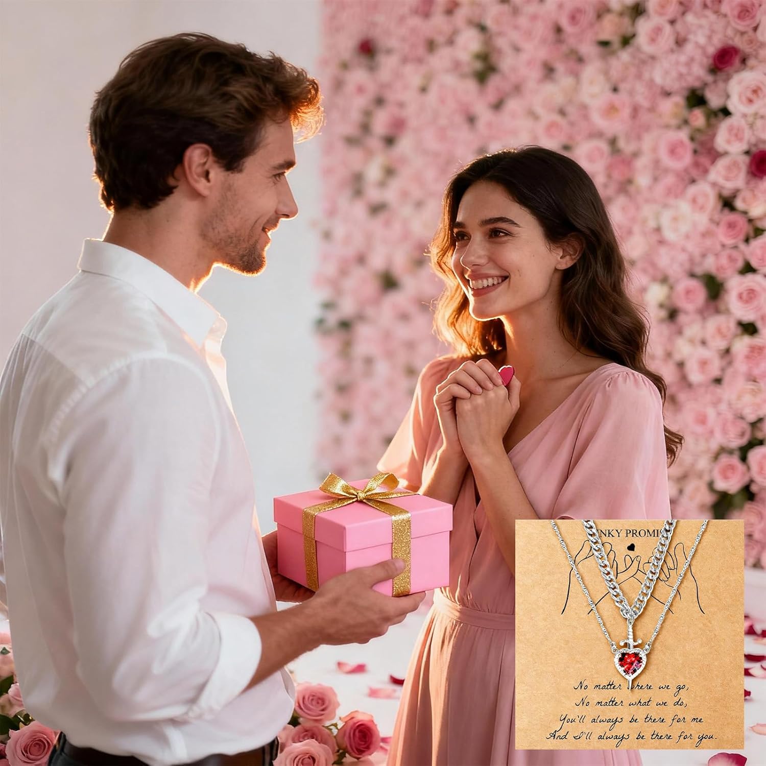 Roe Dolph Couple Necklace for Him and Her Sword and Heart Necklace Red Heart Matching Promise Jewelry Valentines Day Gifts for Her - Image 4