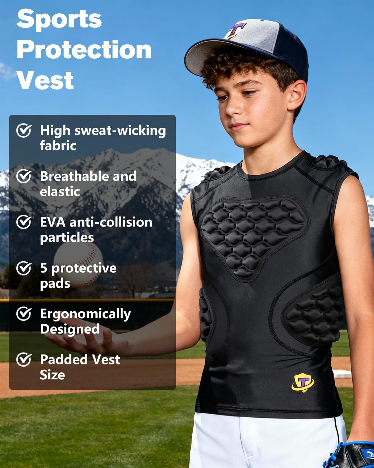 Youth Football Padded Shirt Chest Rib Protector Boys Heart Guard Sternum Protection Kids Rugby Undershirt - Image 7