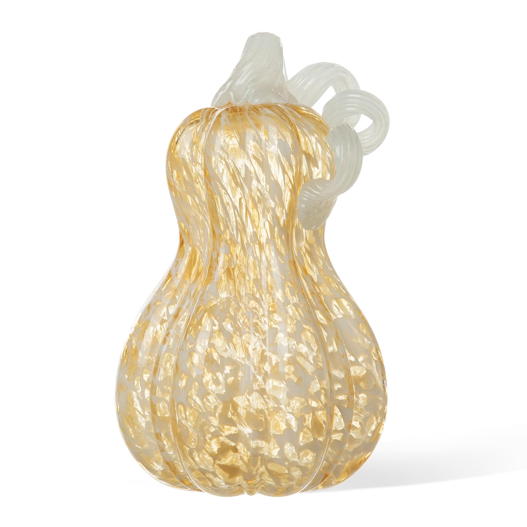 Glitzhome Fall Glass Pumpkin Decor Hand Blown Glass Pumpkin Table Top Home Decor for Fall Harvest & Thanksgiving Decorating, 8.5" H, Amber