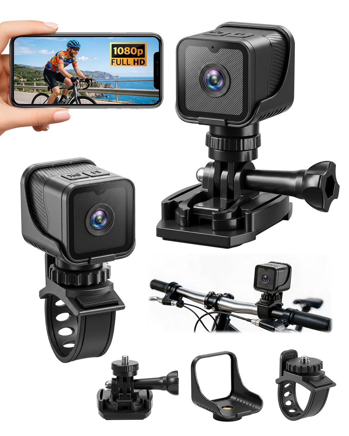 Dashcam Moto mit WiFi 1080P Action Cam, Telecamera Moto | Grandangolo da 120°, batteria da 900 mAh, registrazione in loop, mini videocamera impermeabile per casco da moto