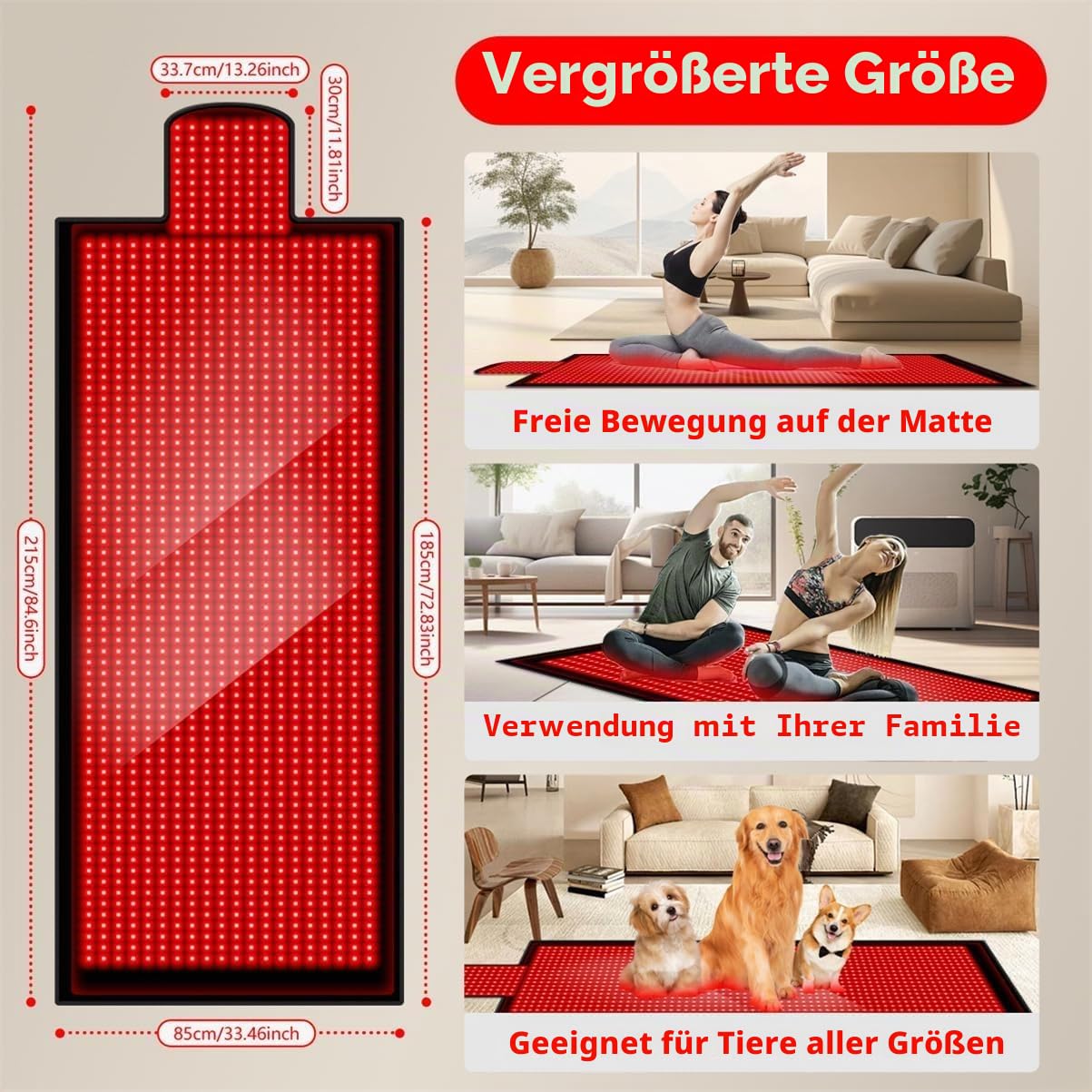 Rotlichtmatte Ganzkörper 215×85 cm – Infrarotmatte mit 1480 LEDs