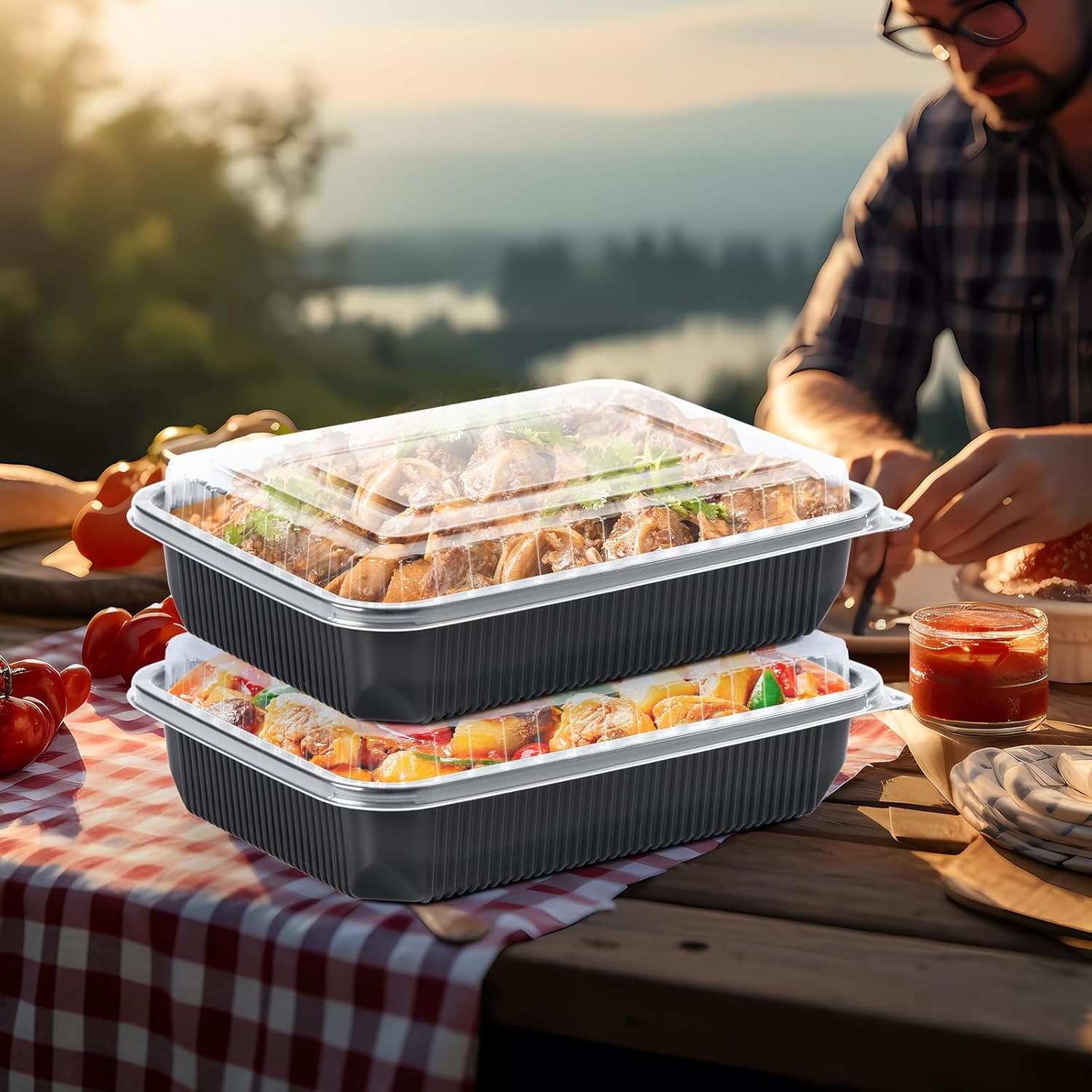To Go Containers, 40 Pack 48oz Reusable Meal Prep Containers with Lids - Freezer and Microwave Safe BPA Free Plastics Bento Box for Healthy Meal Prepping and Food Storage, YXF01-40