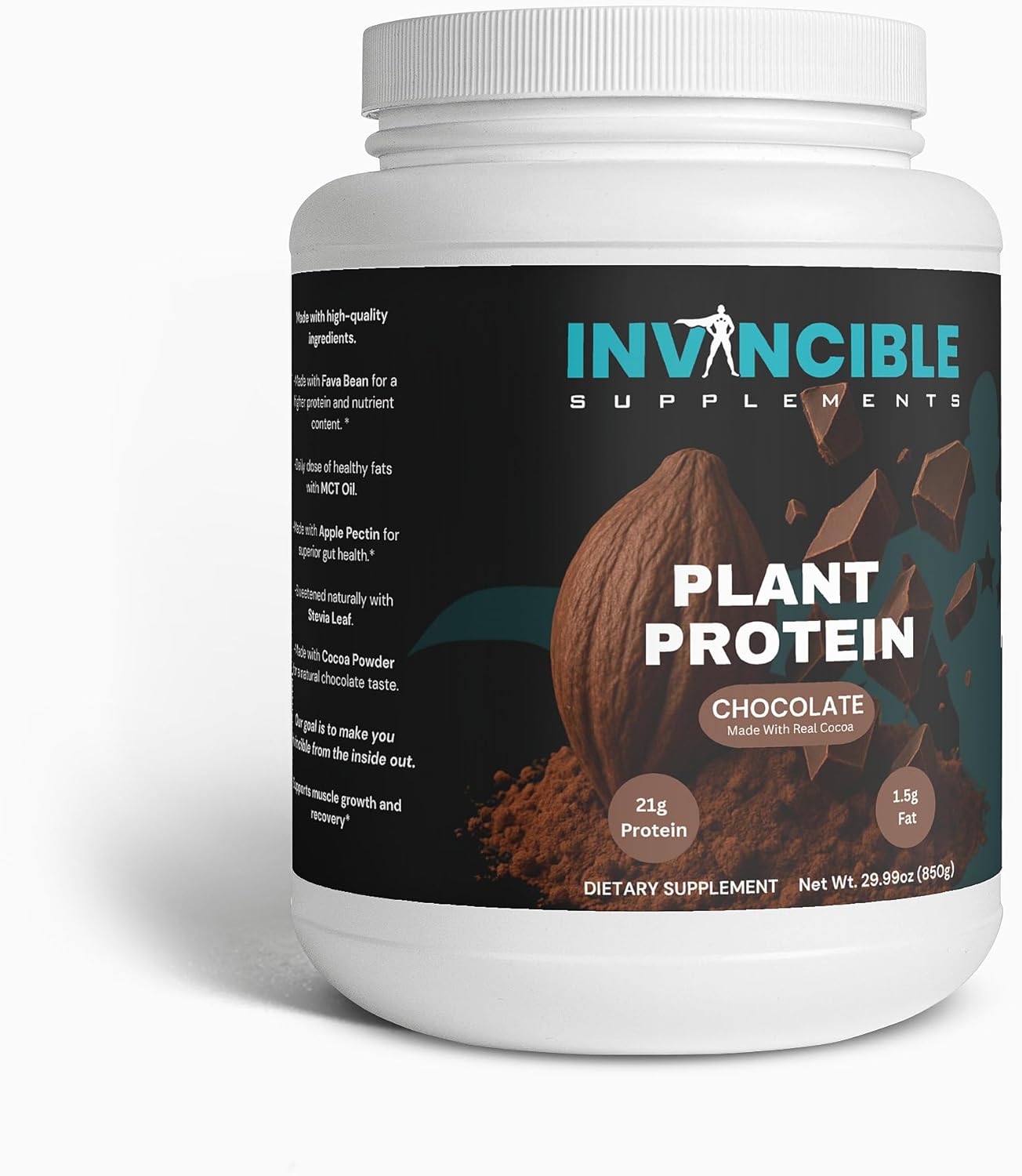100% Plant Protein Powder Chocolate | 21g Vegan Protein, Made with Cocoa, Dairy-Free, Gluten-Free, Muscle Recovery & Weight Management Supplement, Tendra® Fava Bean Protein