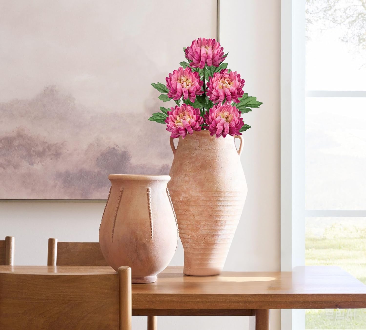 Hollyone 5Pcs Fake Mums Flowers Pink Artificial Chrysanthemum Flowers Silk 22.8inch Long Stem Floral Arrangements Bouquets Faux Spider Mum Flower Pincushion Flower Bush Spring Home Decor - Image 4