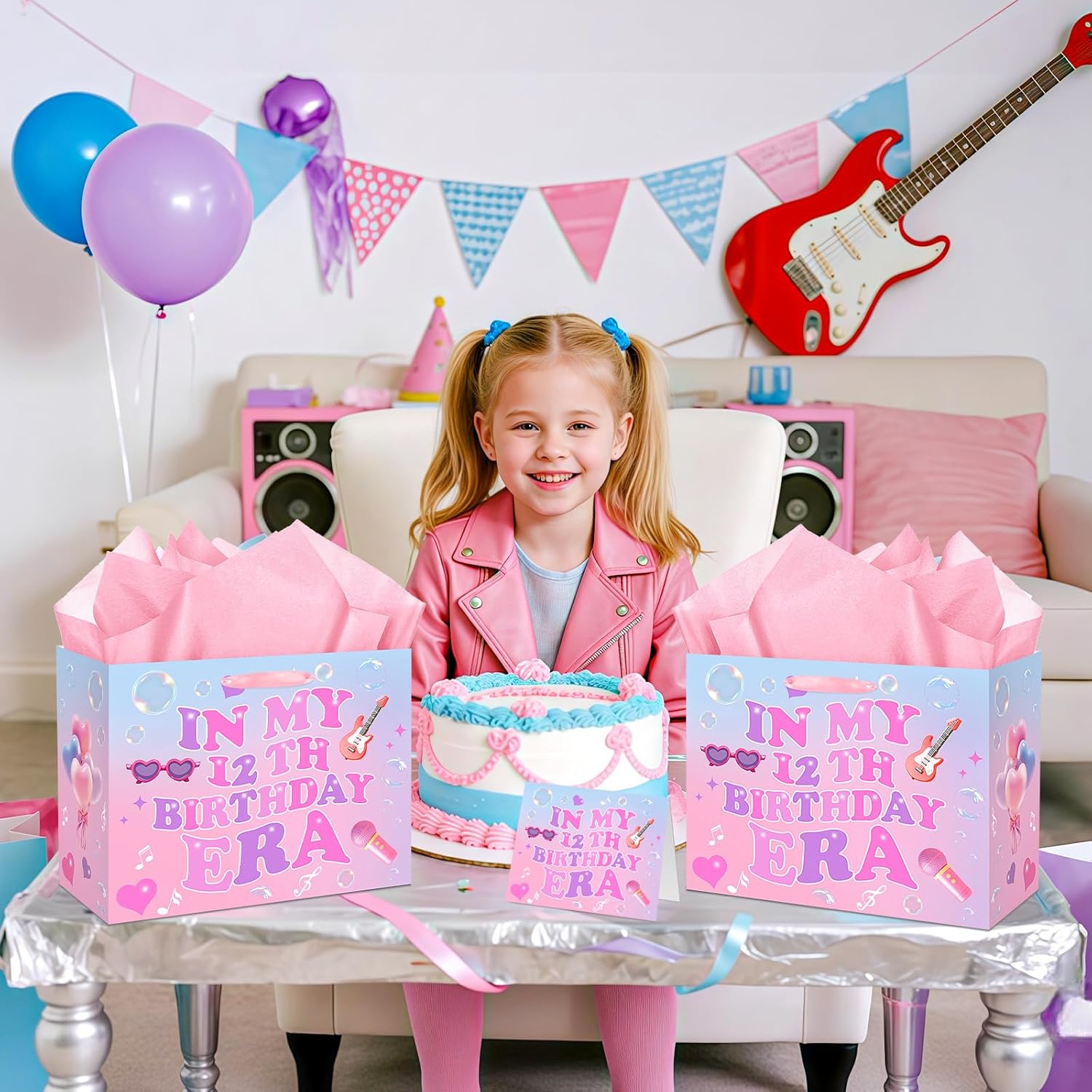 TagreSpike Large 12th Birthday Gift Bag for Girls Disco Theme Gift Bag with 12 Bday Wrapping Paper and Card In My 12th Birthday Era Party Decor for Girls 12 Year Old Bday Gifts - Image 5