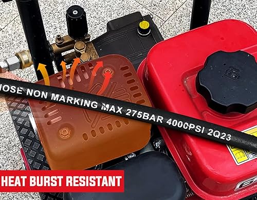 Miniatura 6 de YAMATIC - Manguera de lavadora a presión resistente a torceduras de 14" 15 m, manguera de lavadora eléctrica resistente al desgaste de 4000 PSI,