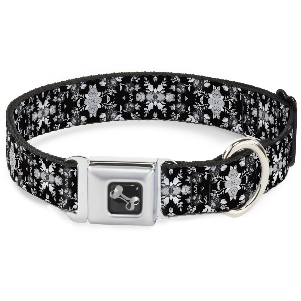 Collier de chien sangle large avec boucle de sécurité Buckle Down collage floral noir gris