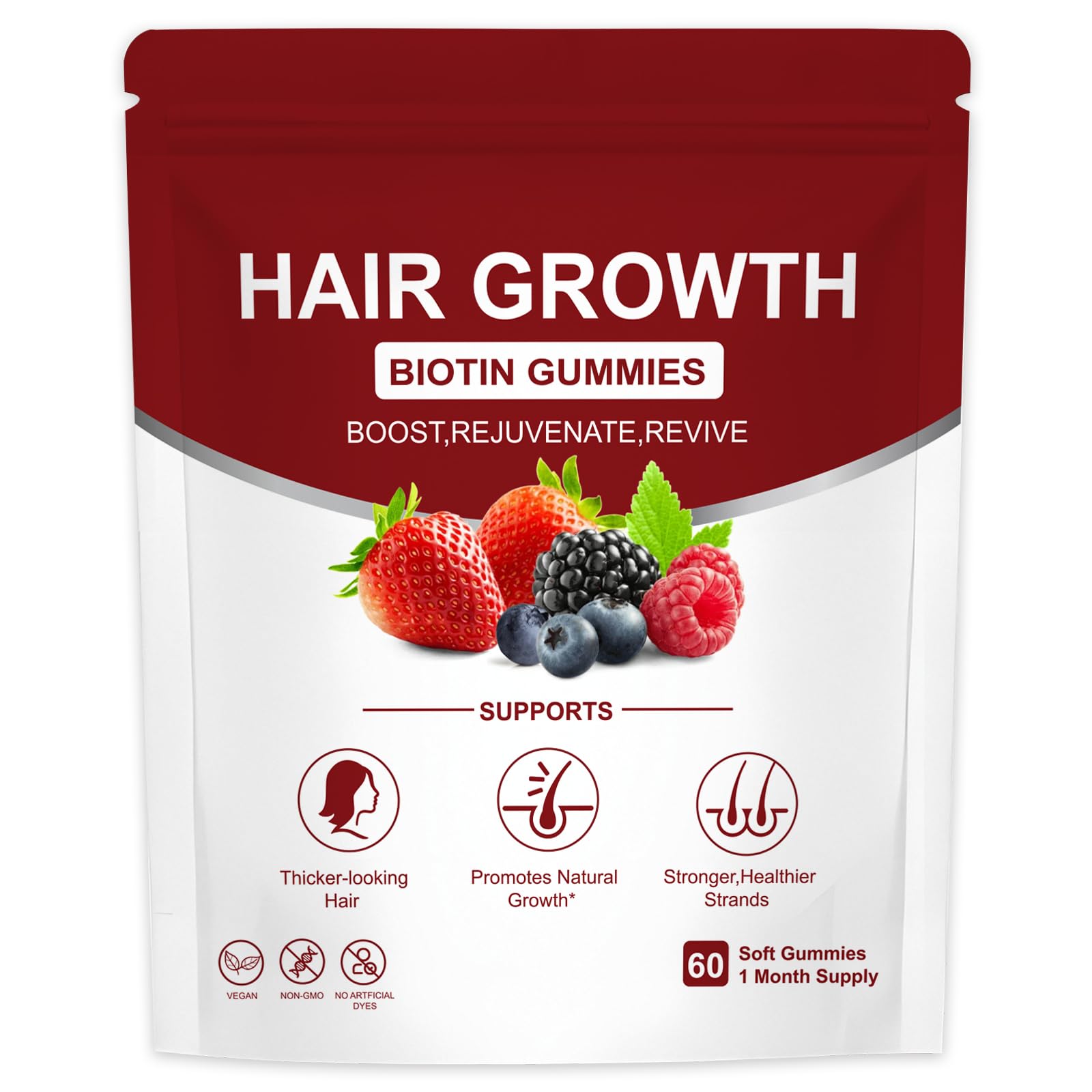 DDOOUU Lumin Hair Growth Gummies | Supports Healthy Hair Growth & Strength, Skin & Nail Care | with Biotin, Collagen & Botanical Extracts | Mixed Berry Flavor | Non-GMO, | 60 Gummies
