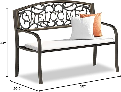 Miniatura 3 de Banco de jardín para exteriores, resistente a la intemperie, antioxidante, resistente, banco exterior, banco de metal de hierro forjado para porche