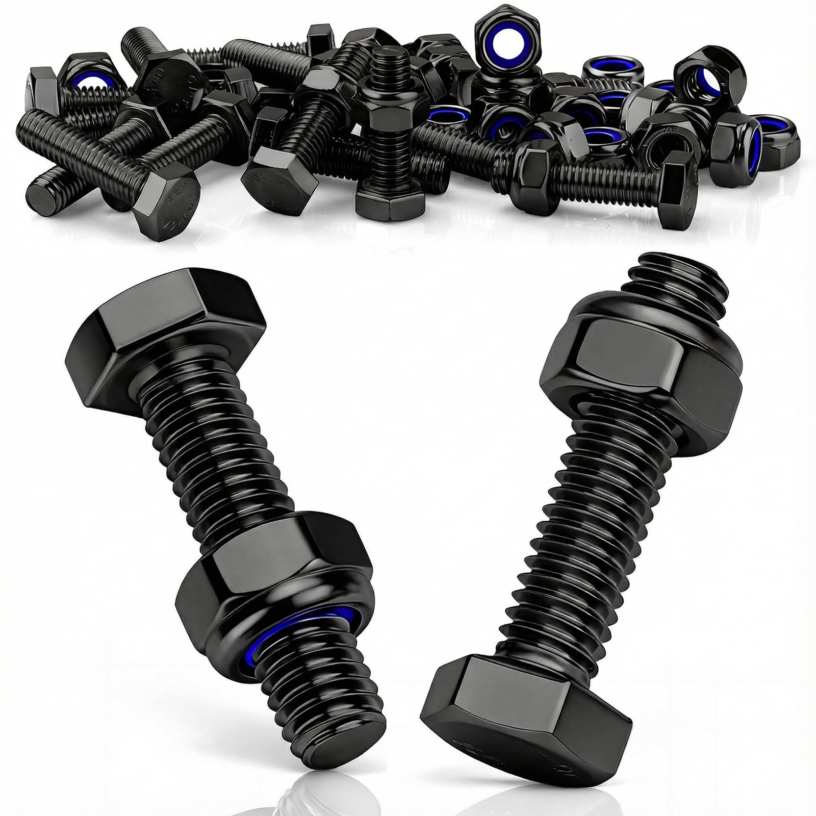 M6x16mm Bulloni 15 Pezzi Viti M6 Nere Viti Acciaio Inossidabile 304 DIN 933 Esagono Esterno con Dadi Autobloccanti per Macchine Condotti di Ventilazione Mobili