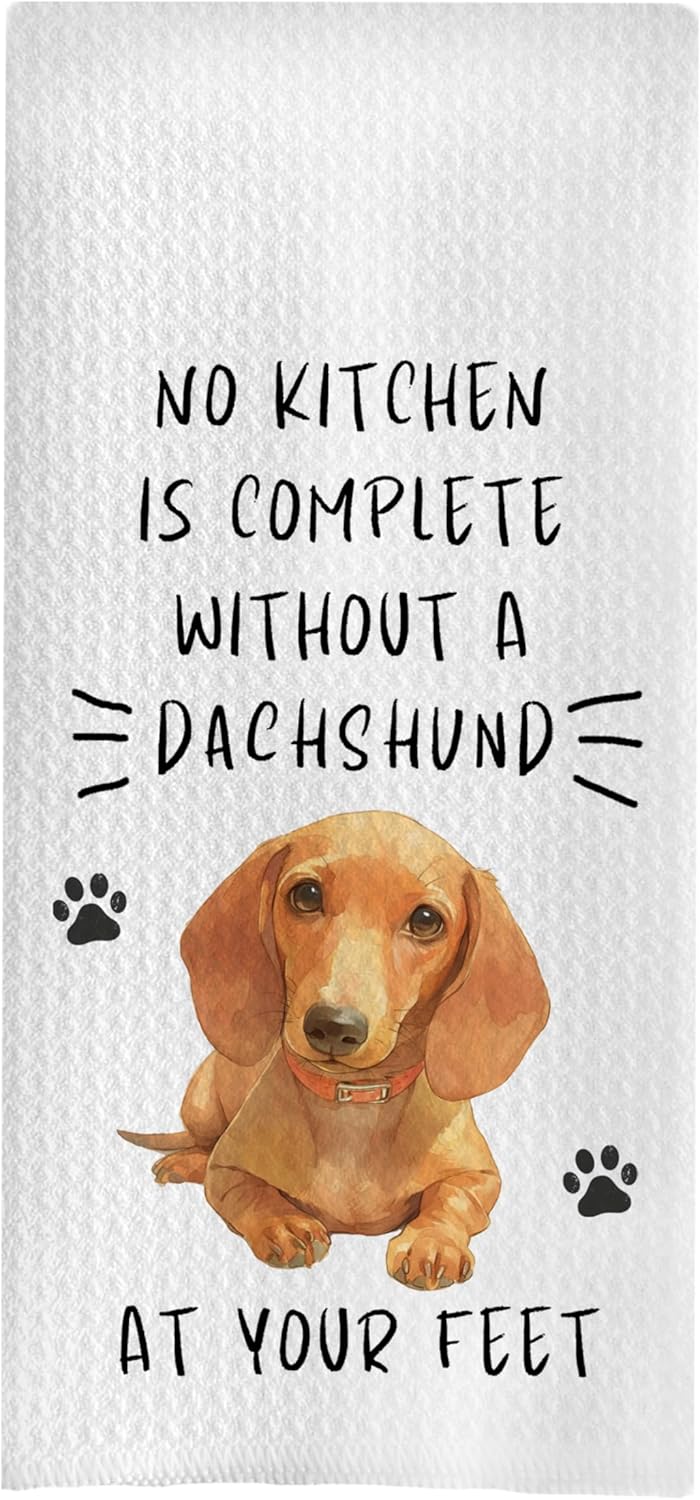 Dachshund Gifts - Funny Decorative Waffle Dish Towels, Hand & Tea Towels, Perfect for Dachshund Lovers, 16x24 Inches