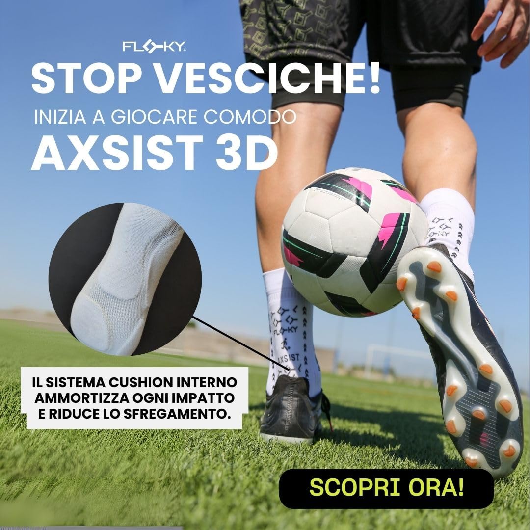 FLOKY AXIST Chaussettes de football et rugby biomécaniques 3D - Chaussettes de compression antidérapantes - Cheville stabilisée, protection du tendon d'Achille, adhérence maximale, soutien plantaire