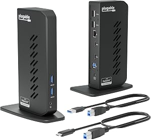 Plugable Dual 1080p HDMI Universal Docking Station for USB-C & USB 3.0 Laptop, 10 Ports, Windows/ChromeOS Plug & Play, macOS Driver Required (UD-3900Z)