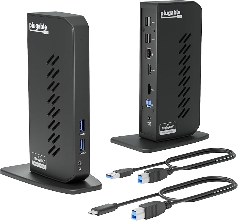 Estación de acoplamiento universal HDMI 1080p dual conectable para portátiles USB-C y USB 3.0, 10 puertos, Windows/ChromeOS Plug & Play, se requiere controlador macOS (UD-3900Z)