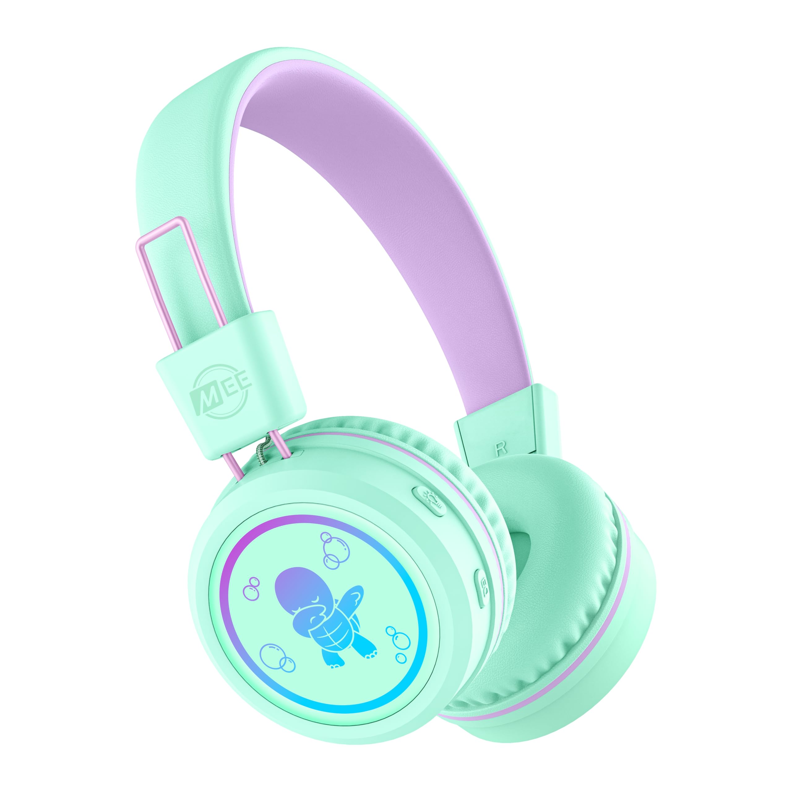MEE Audio KidJamz KJ55BT Bluetooth Wireless Safe Listening Headphones for Children with LED Lights, 85dB Volume Limiter, Microphone, &amp; 40h Battery; Kids Headset for School/iPhone/iPad/Tablet (Mint)