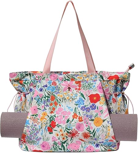 Miniatura 18 de ESVAN Bolsa de yoga para mujer, bolsas de hombro con cordón para oficina, entrenamiento, viajes, transporte, pilates, gimnasio y playa Púrpura