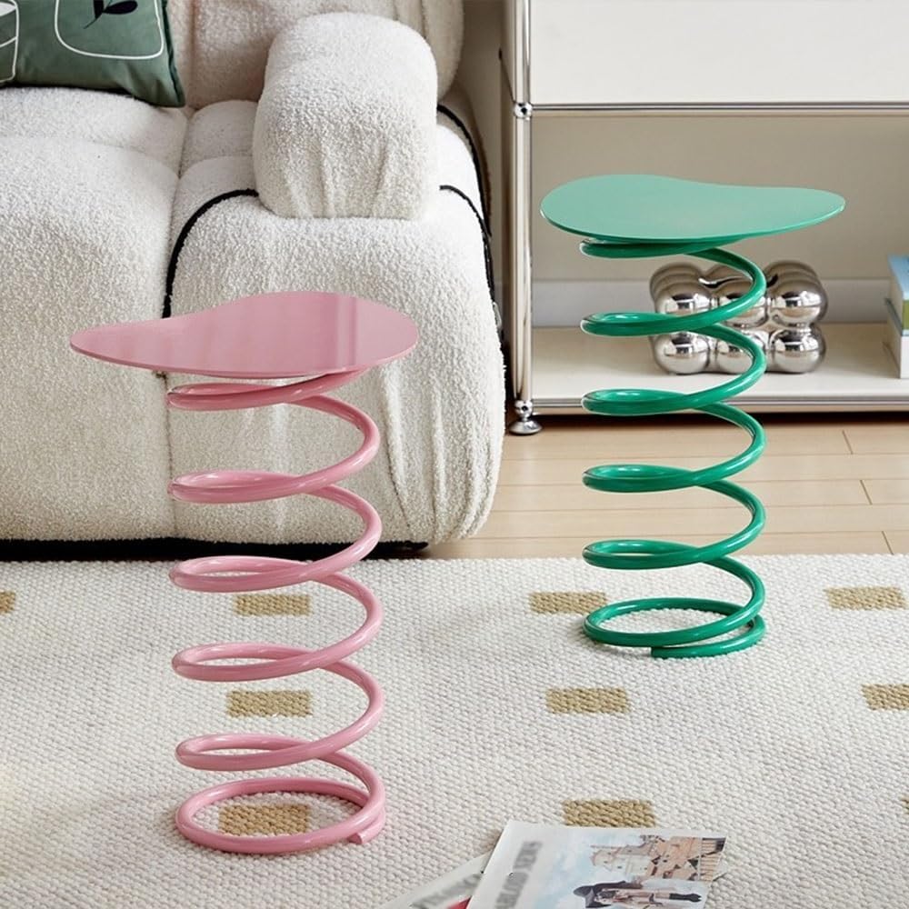 Metal Side Table Creative Spring-Shaped End Table Small Pedestal Bedside Table Modern Corner Decorative Table for Living Room Beautiful