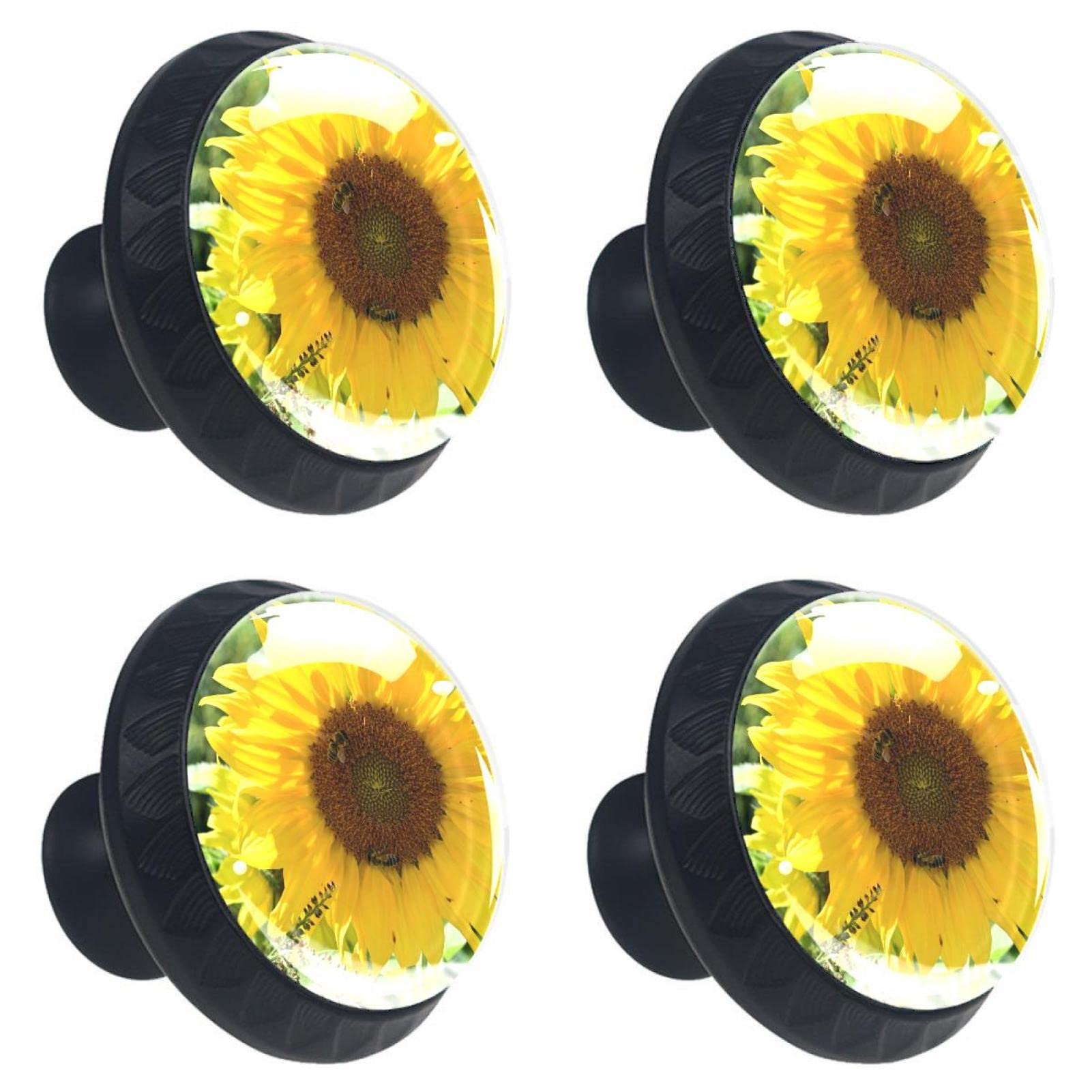 Bouton de tiroir en cristal jaune à fleur de tournesol 30mm poignée de meuble cuisine