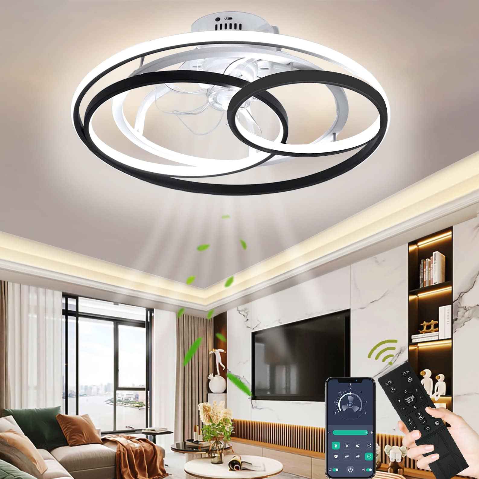 Ceiling Fans with Lights and Remote, Modern LED Dimmable Ceiling Light with Fan Quiet, Ceiling Fans with Lamps for Dining Room, Living Room, Bedroom