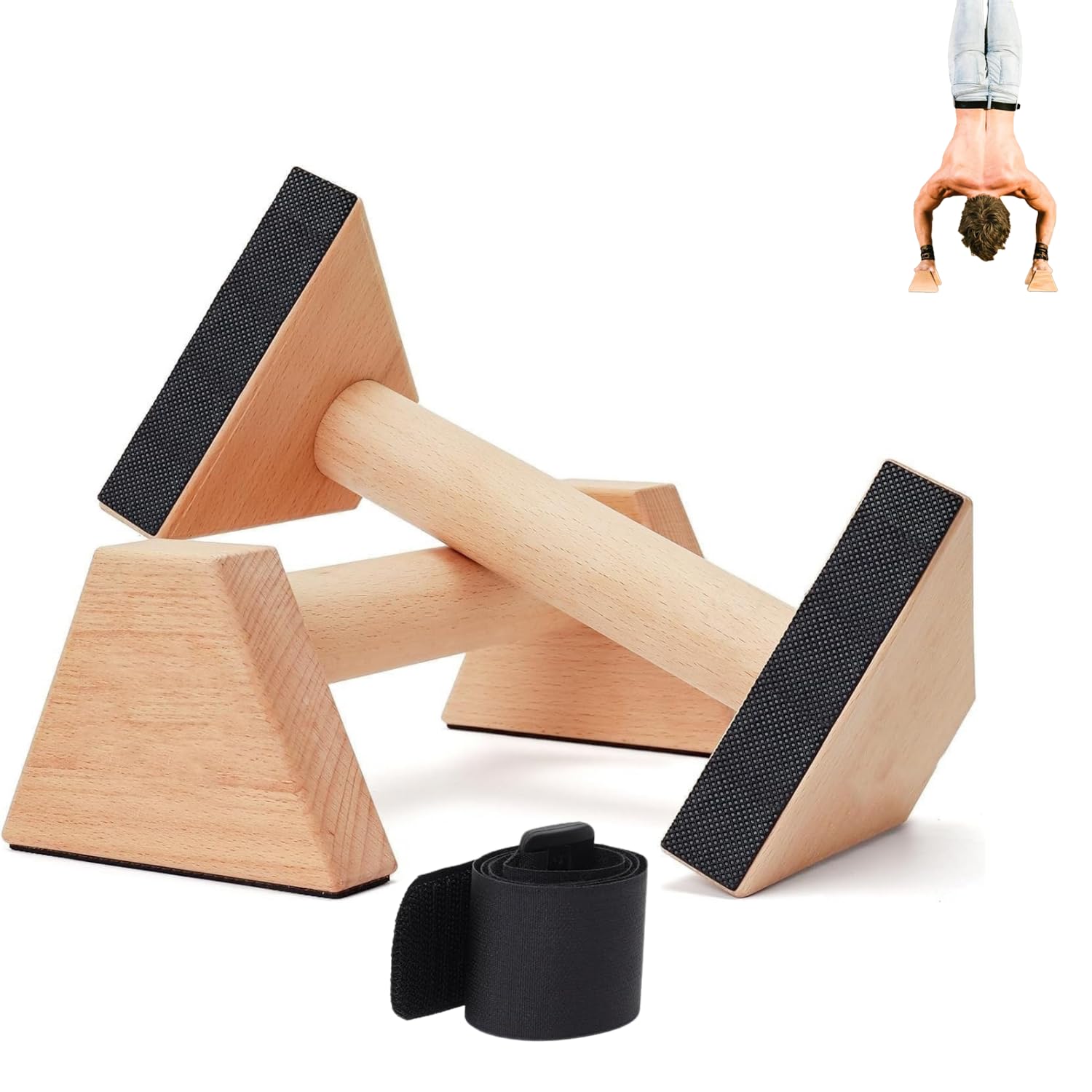 Wooden Parallettes Bars, Solid Pushup Bars Stands, Non-slip Rubber Feet Handstand Bars Calisthenics Equipment for Fitness, Gymnastics, Aerobics, Bodybuilding - Non-slip and Durable