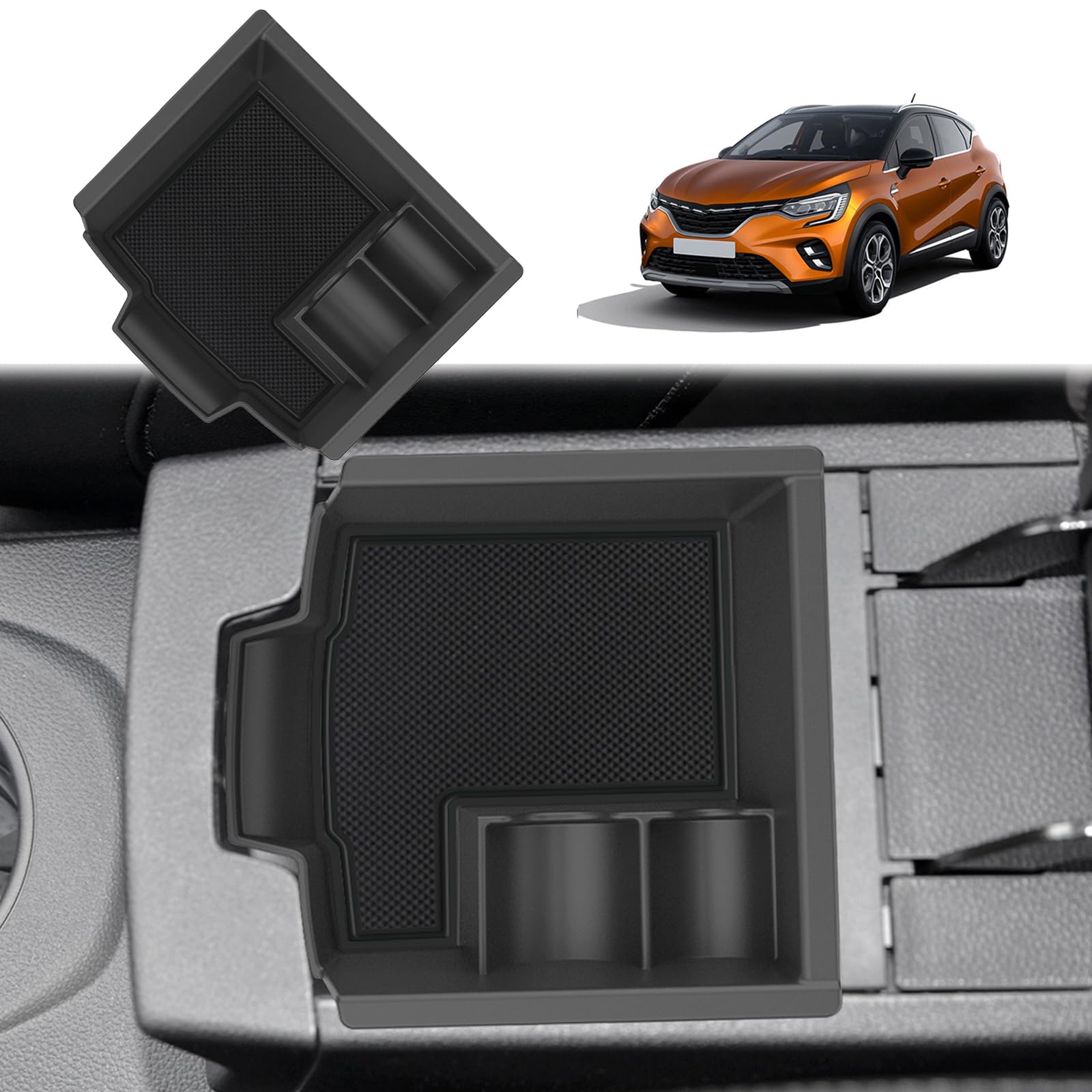 GAFAT Compatibile con Renault Captur 2 / Symbioz 2025 2026-2020 Vano Portaoggetti Console Centrale, Captur 2025 E-Tech Hybrid Organizer per Bracciolo, con Tappetini Coniare, Accessori Captur 2 (Nero)