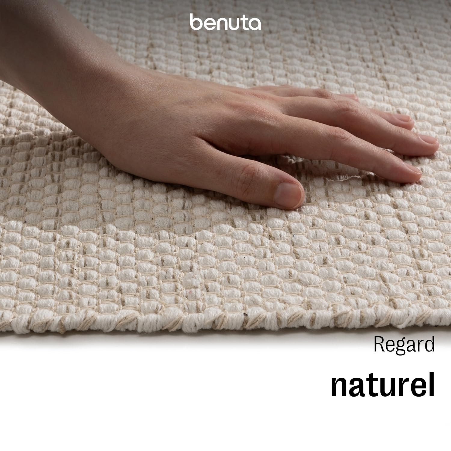 benuta Basic Tapis Coton Tissé à la Main Ron - Crème 80x250 cm - 100% Naturel - Style: Laine, Uni, Minimaliste - Entretien Facile pour Salon, Chambre, Bureau, Couloir