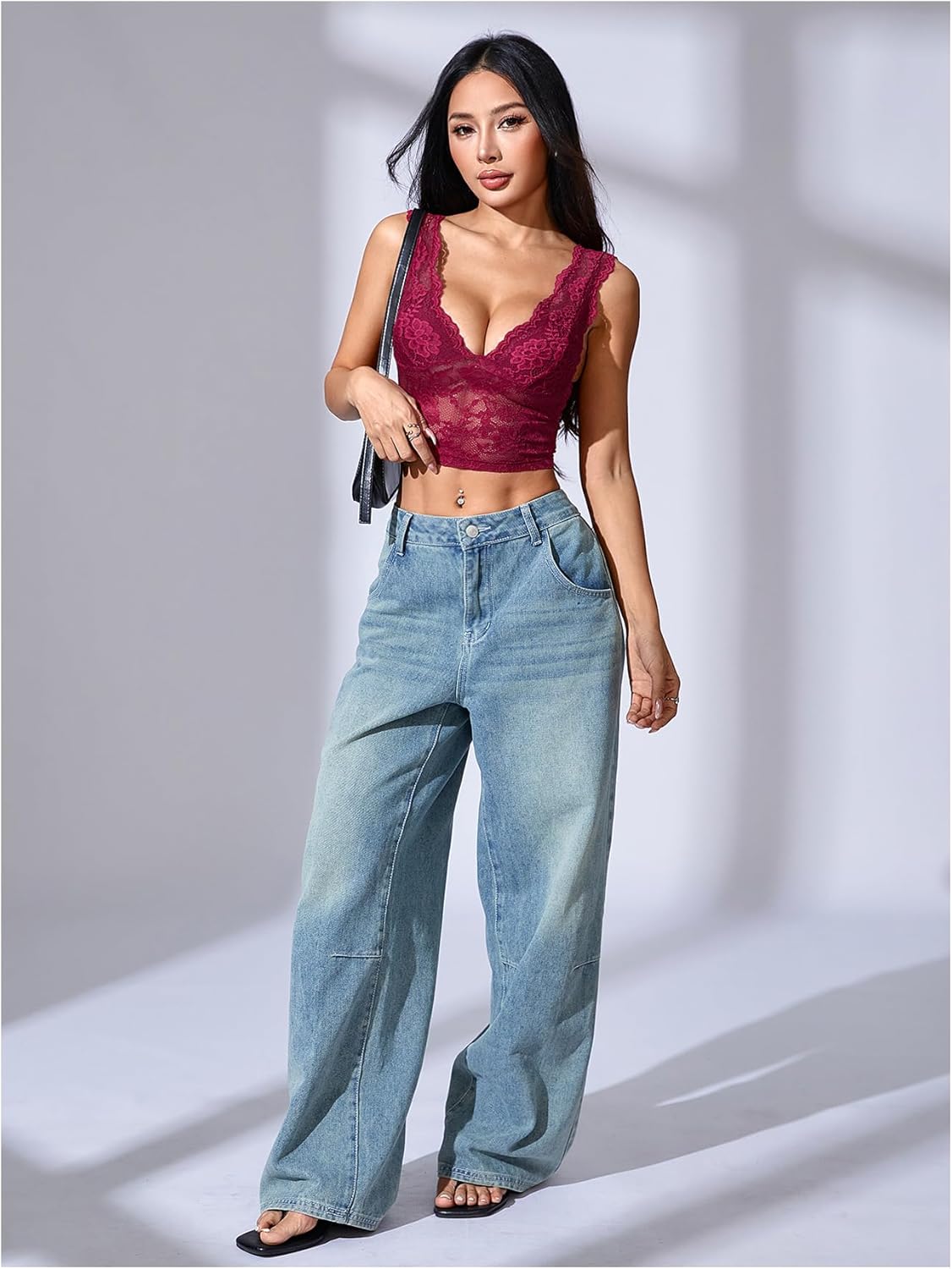 MakeMeChic Women's Floral Lace V Neck Tank Top Sleeveless Scallop Trim Crop Tops - Image 5