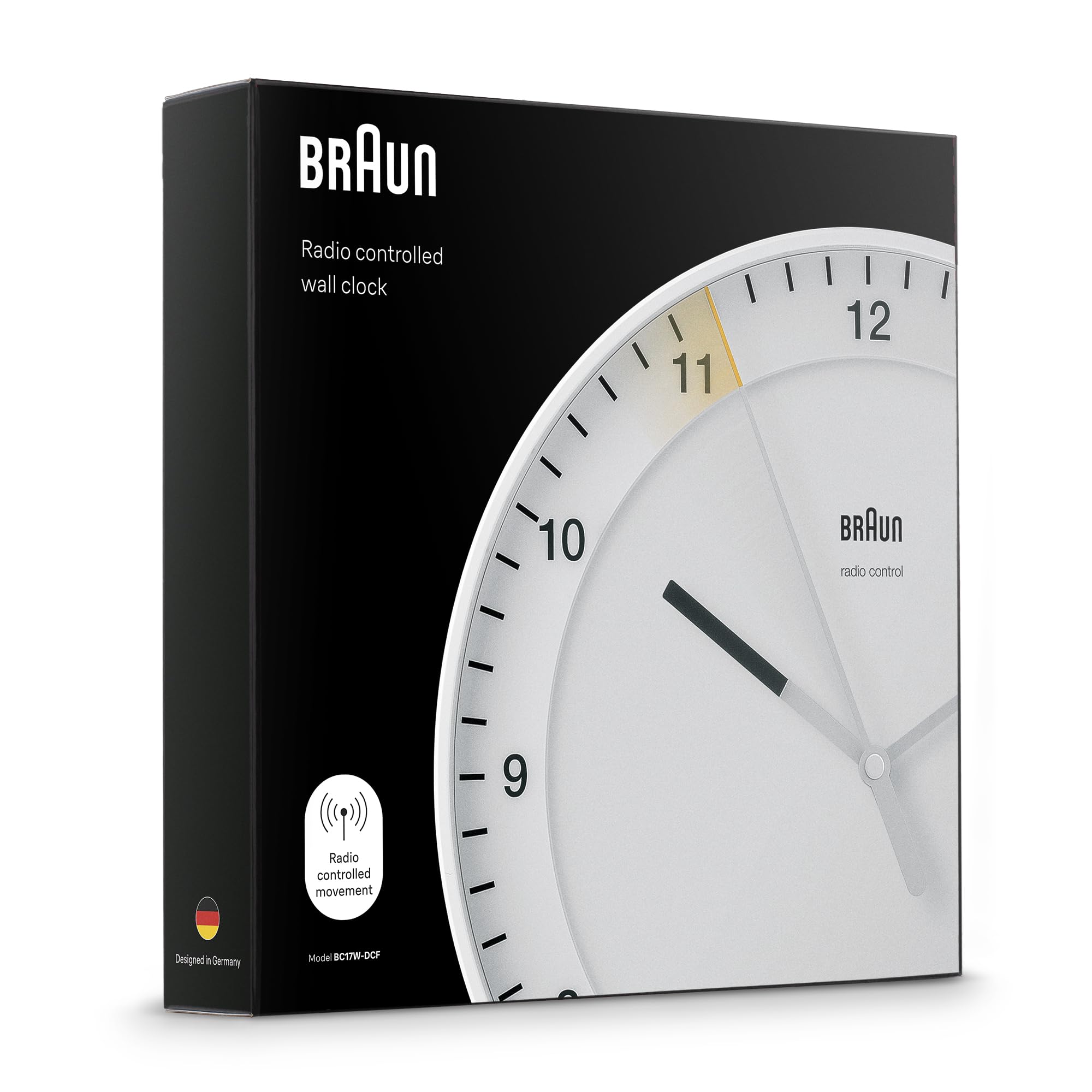 Braun Klassische große Funkwanduhr Mitteleuropäische Zeitzone (MEZ/GMT+1) mit leisem Uhrwerk, leicht lesbarem Zifferblatt, 30cm Durchmesser, weißes Modell BC17W-DCF.