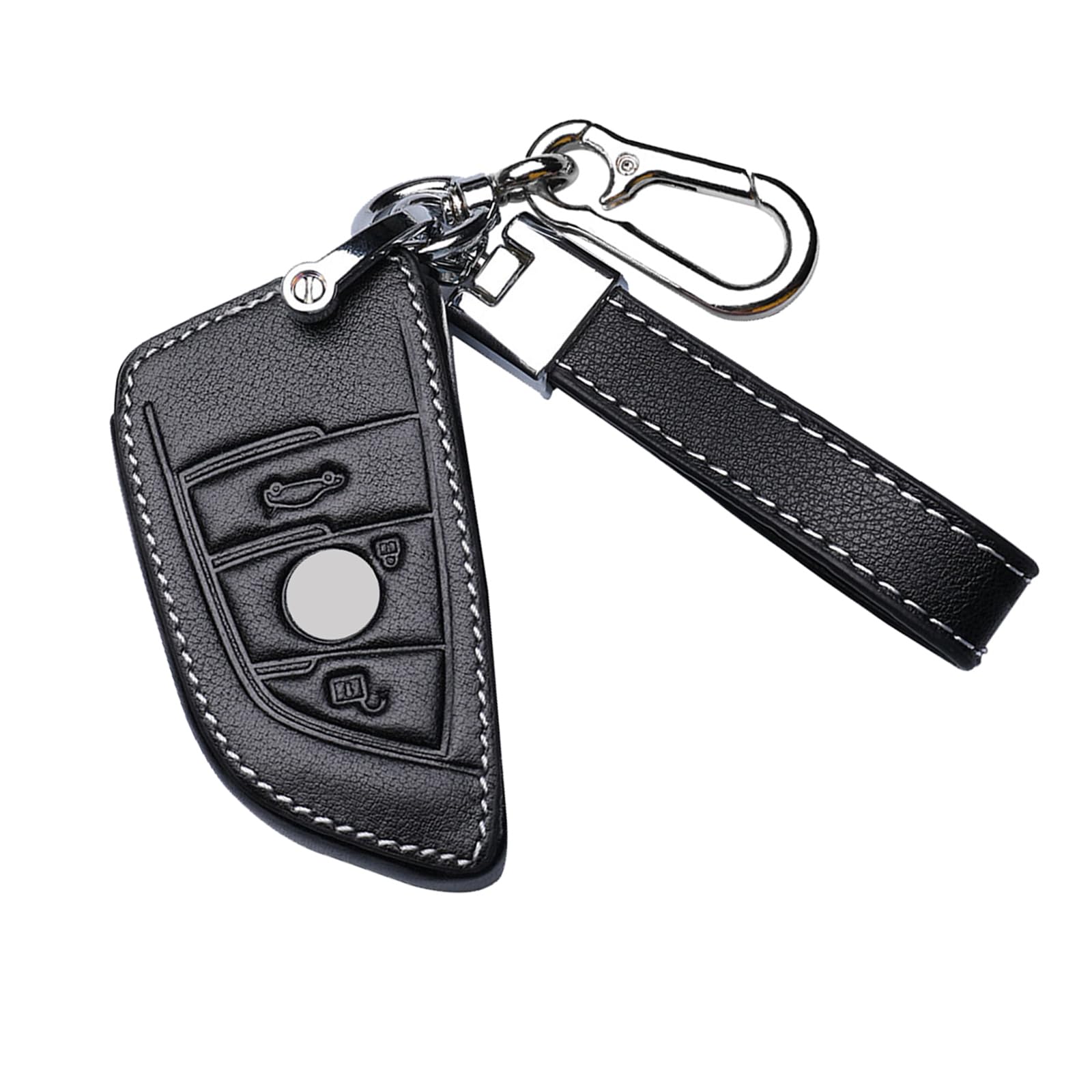 HIBEYO Smart autosleutelhoes past voor BMW Cover draadloze sleutel beschermhoes sleutelhoes sleutelbox voor 1, 2, 3, 4, 5, 6, 7, X3, X4, M5, M6, GT3, GT5, sleutelhanger, leer zwart