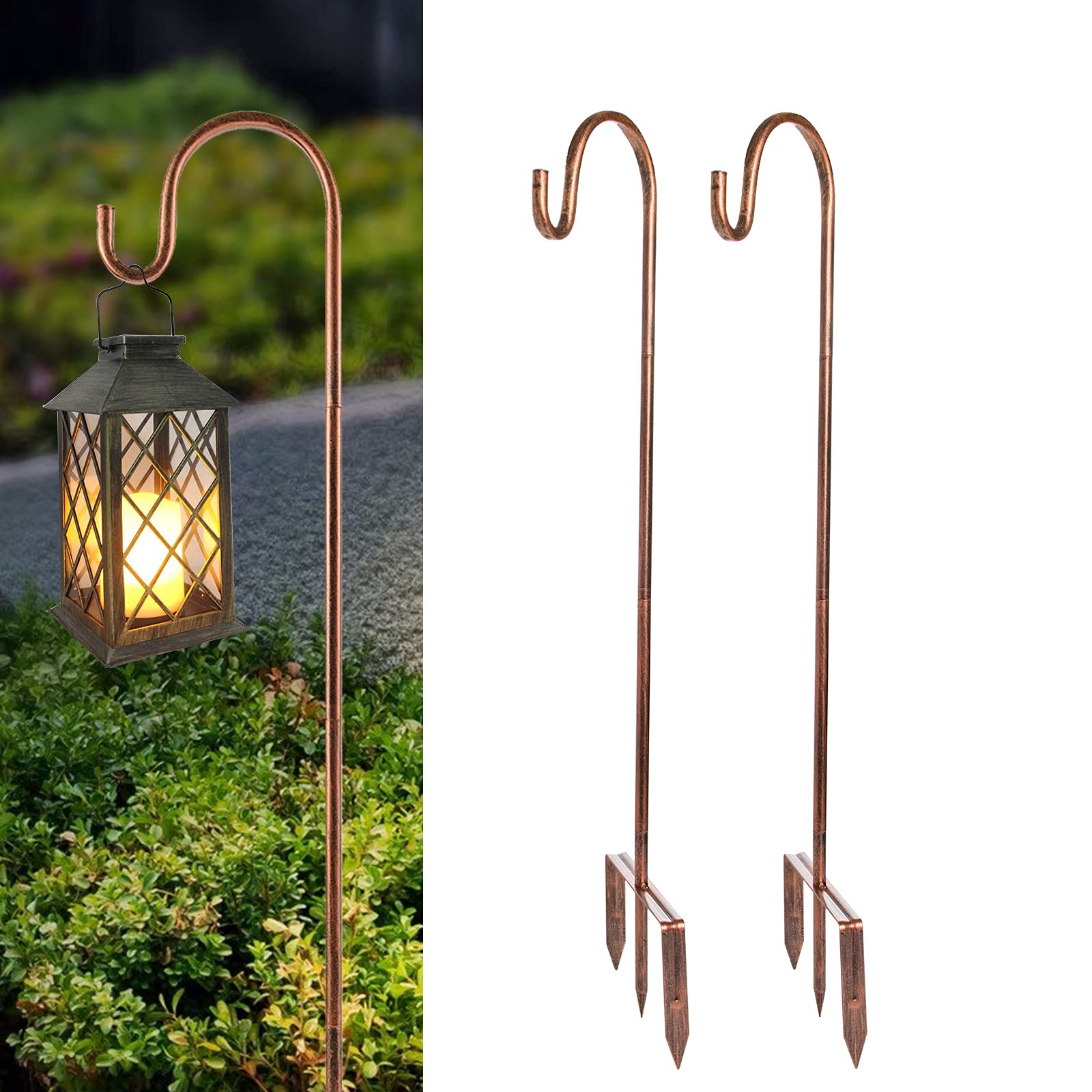 Beautyard 2 Pack Shepherds Hook Outdoor Heavy Duty for Hanging Plant Baskets, Hummingbird Feeders Hanging Solar Lights, Lanterns, Flower Pots, Wedding Decor (32 Inches, Bronze)
