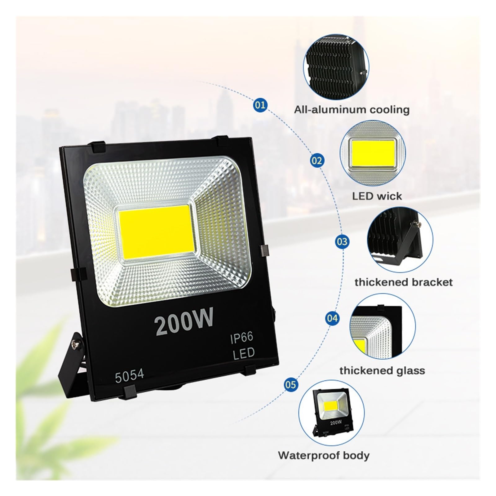 Confezione Da 3 Fari LED Esterni 100W | XYCN IP66 11500lm 5000K, Luce Bianca Giorno, Impermeabile Per Cortile E Giardino