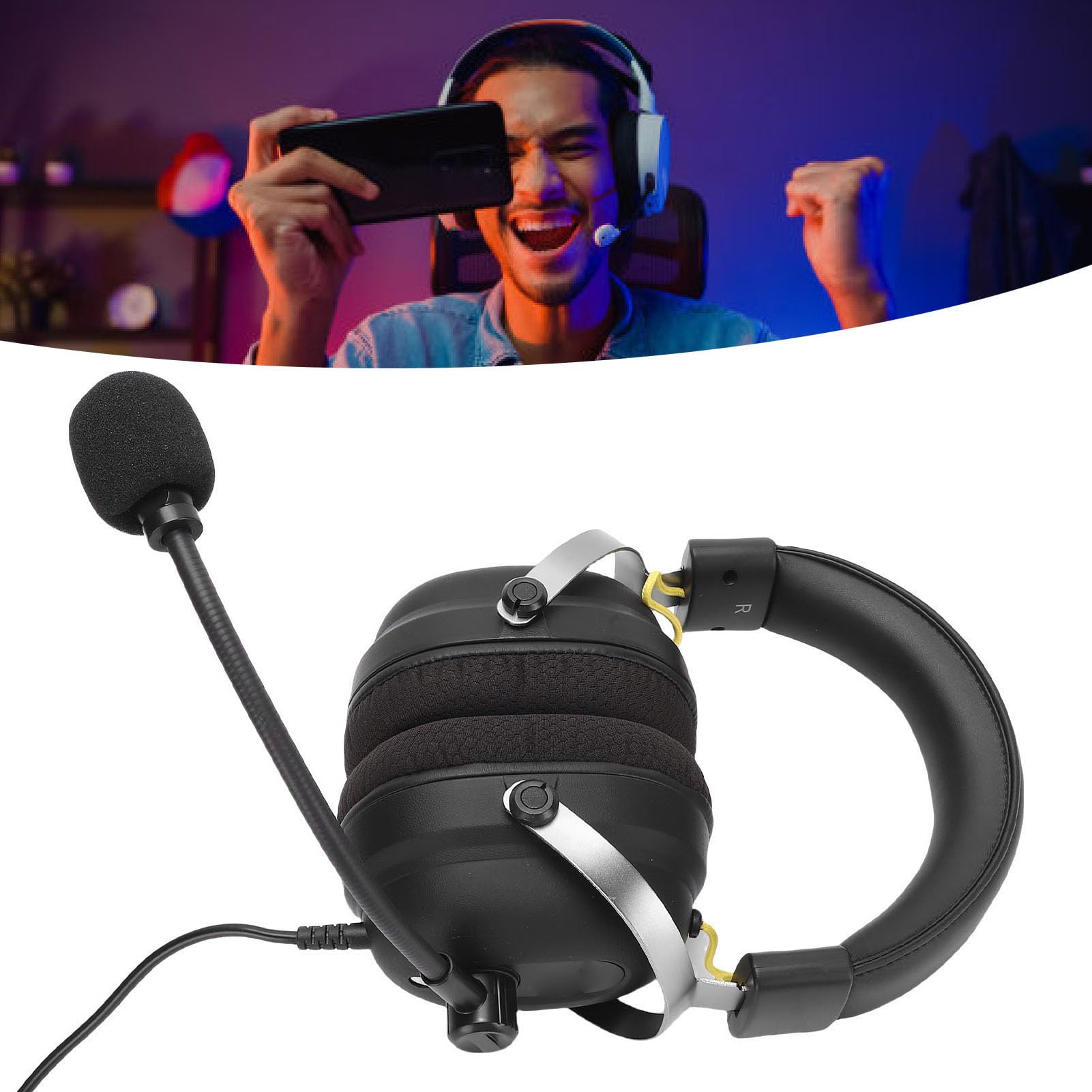 Zestaw Słuchawkowy Gaming 3,5 Mm, 360 ° 7.1 Słuchawka do Gier z Mikrofonem, Ergonomiczna Rama Stalowa, Słuchawki Przewodowe Basowe do Laptopa Komputerowego na PC