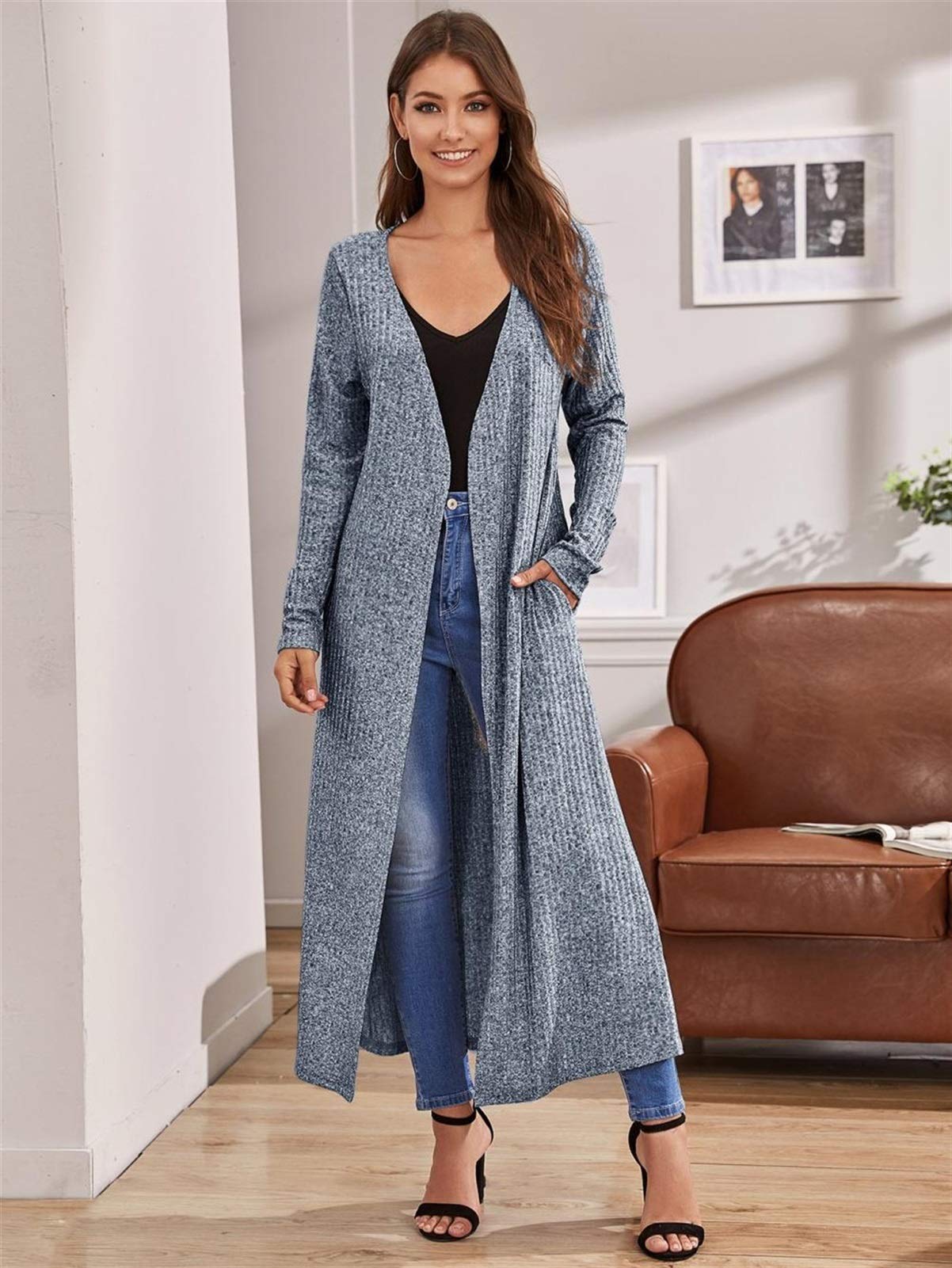 Cardigan Long en Maille chinée à poches cachées