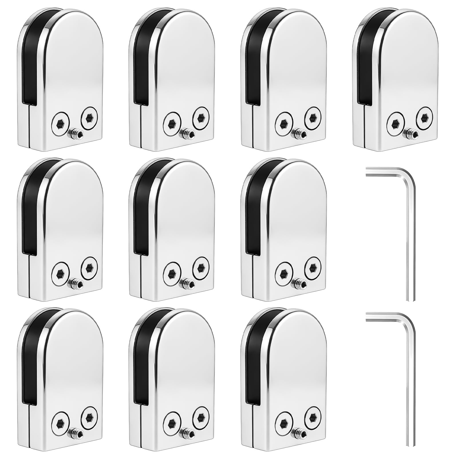 PRITOK Glass Clamps: 10 Pieces 10-12mm Glasses Balustrade Clamps, Adjustable 304 Stainless Steel Glass Brackets Fish-Mouth Design Flat Back Glass Clamps, for Balustrade Stair Handrail Railings