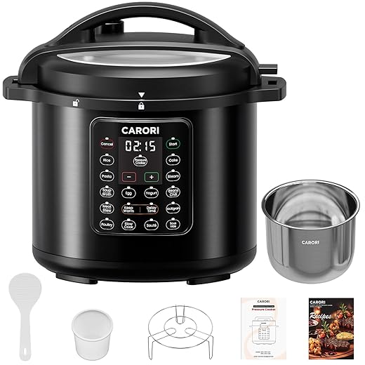 12-in-1 Electric Pressure Cooker 8 Quart, 1200W olla de presion Multi-Cooker with Stainless Steel Pot, Slow Rice Cooker, Saute, Steamer, Yogurt & Food Warmer, Delay Timer, Black