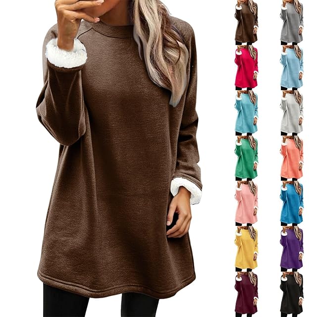 Warm Fleece Lined Sweatshirt For Women Winter Cozy Sherpa Pullover Sweaters Loose Fuzzy Casaul Loungewear 2025