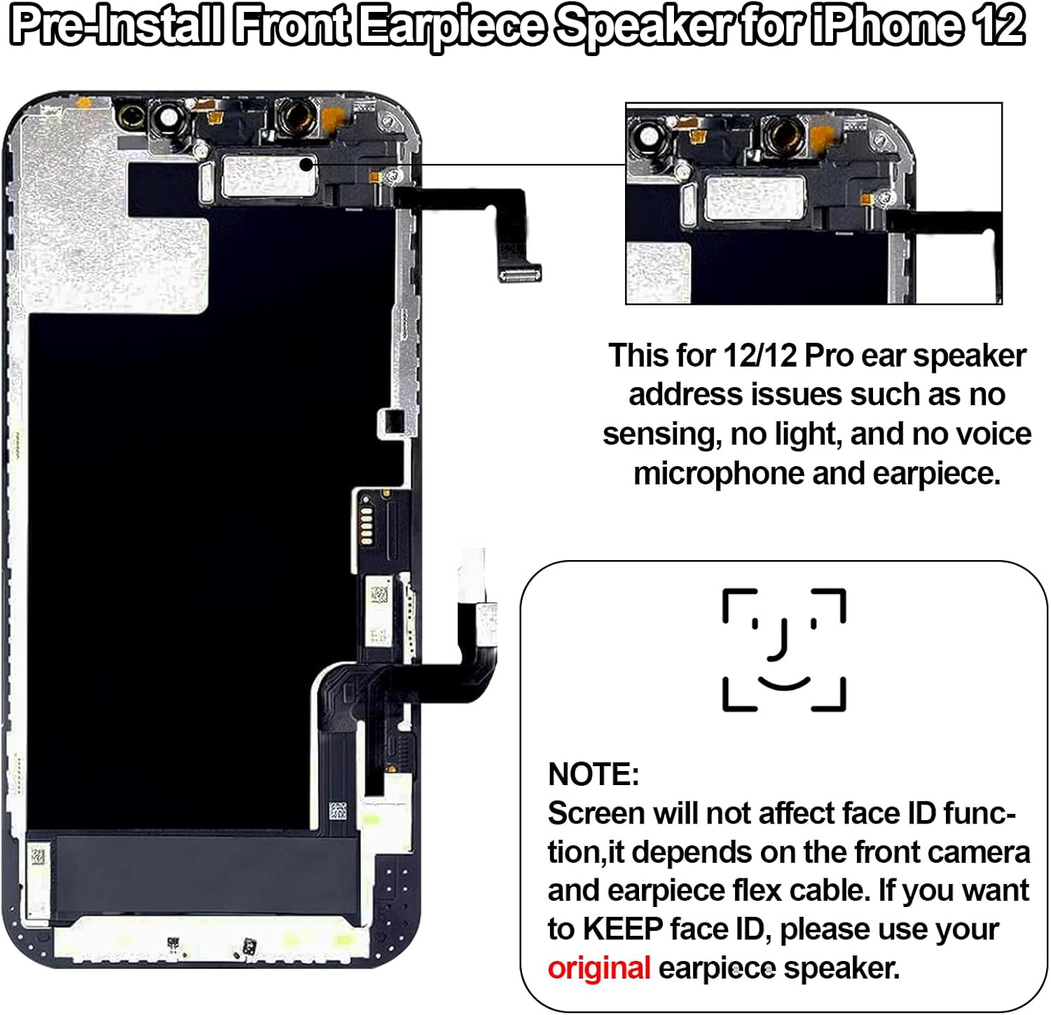 for iPhone 12/12 Pro Screen Replacement with Earpiece Speaker Flex Cable 3D Touch Digitizer LCD Screen Display Full Assembly Proximity Sensor and Repair Tool Kits A2172 A2402 A2403 A2404 6.1 Inch