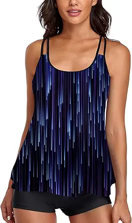 UNIQWETO Flowy Tankini Bathing Suits for Women Tummy Control Swimsuits Two Piece Swimwear Tank Top with Boyshorts