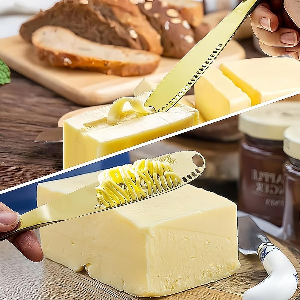 LUCKYLIGHT premium stainless steel butter knife set - 6-piece butter spreader knives with holes in blade for easy spreading, dishwasher safe, multi-purpose kitchen tool for butter, cheese, and more