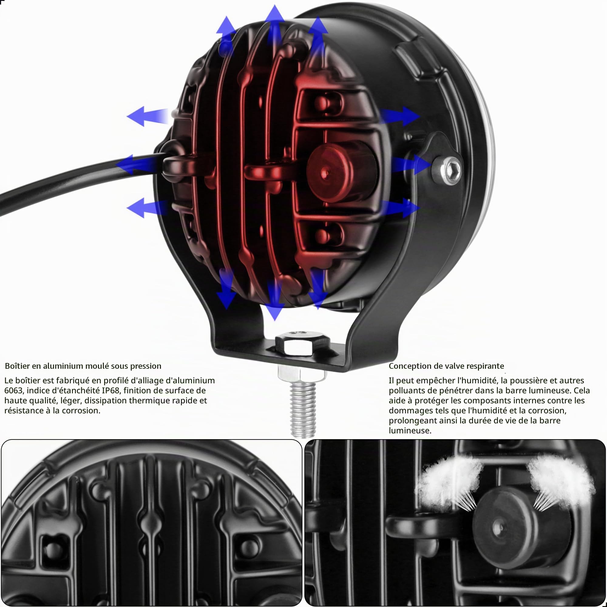 Phare Rond de Travail LED 3,5 Pouces,Spot 4x4,antibrouillard Anti-éblouissement pour Tout-Terrain 12V 24V,Feux de Pare-Chocs adaptés aux camions,Bateaux,Golf carts,ATV,UTV,Pickups,SUV remorques