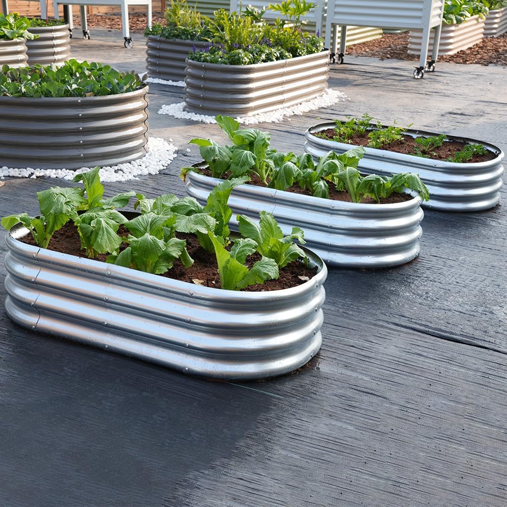 4x2x1ft Galvanized Raised Garden Bed Outdoor, 3-Pack 12" Tall Metal Raised Beds for Gardening, Planter Boxes for Plants Vegetables, Flowers, Herbs & Tomato, Bottomless Elevated Garden Beds Kit, Silver