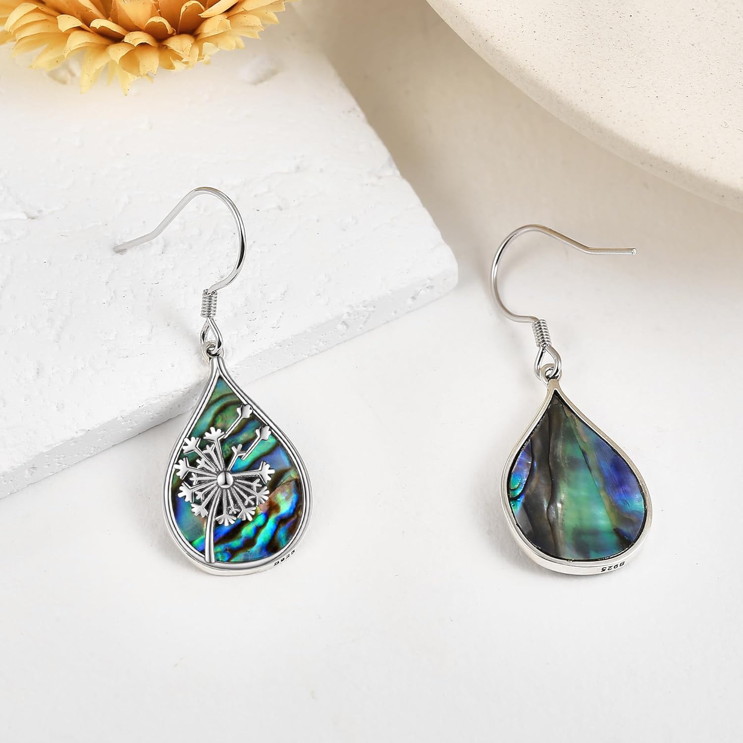 Mushroom/Dandelion/Scottish Thistle Earrings 925 Sterling Silver Abalone Shell Dangle Earrings Mushroom/Dandelion/Scottish Thistle Jewelry Gifts for Women - Image 4
