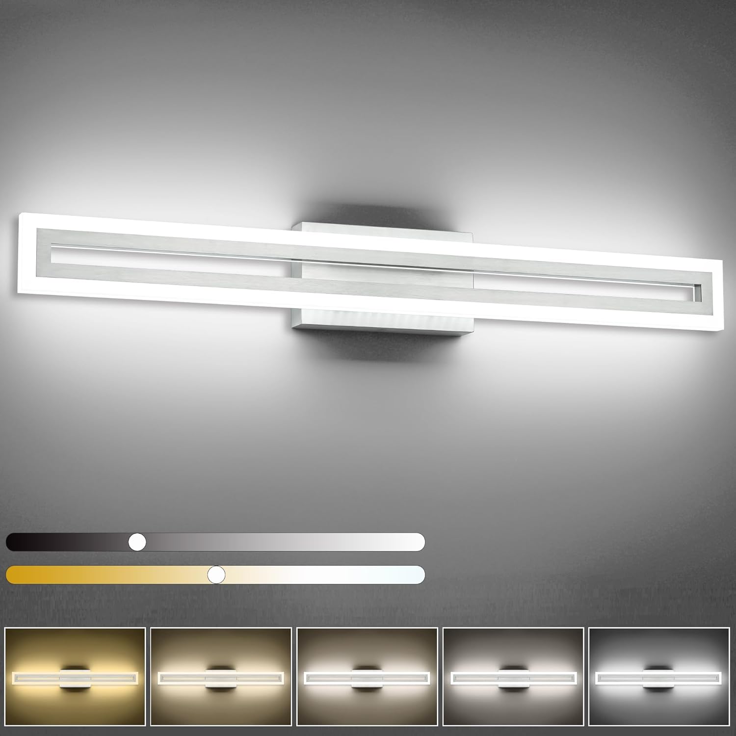 SOLFART Bathroom Lighting Fixtures Over Mirror 32 Inch Brushed Nickel Led Vanity Light 5 Color Adjustable 5CCT