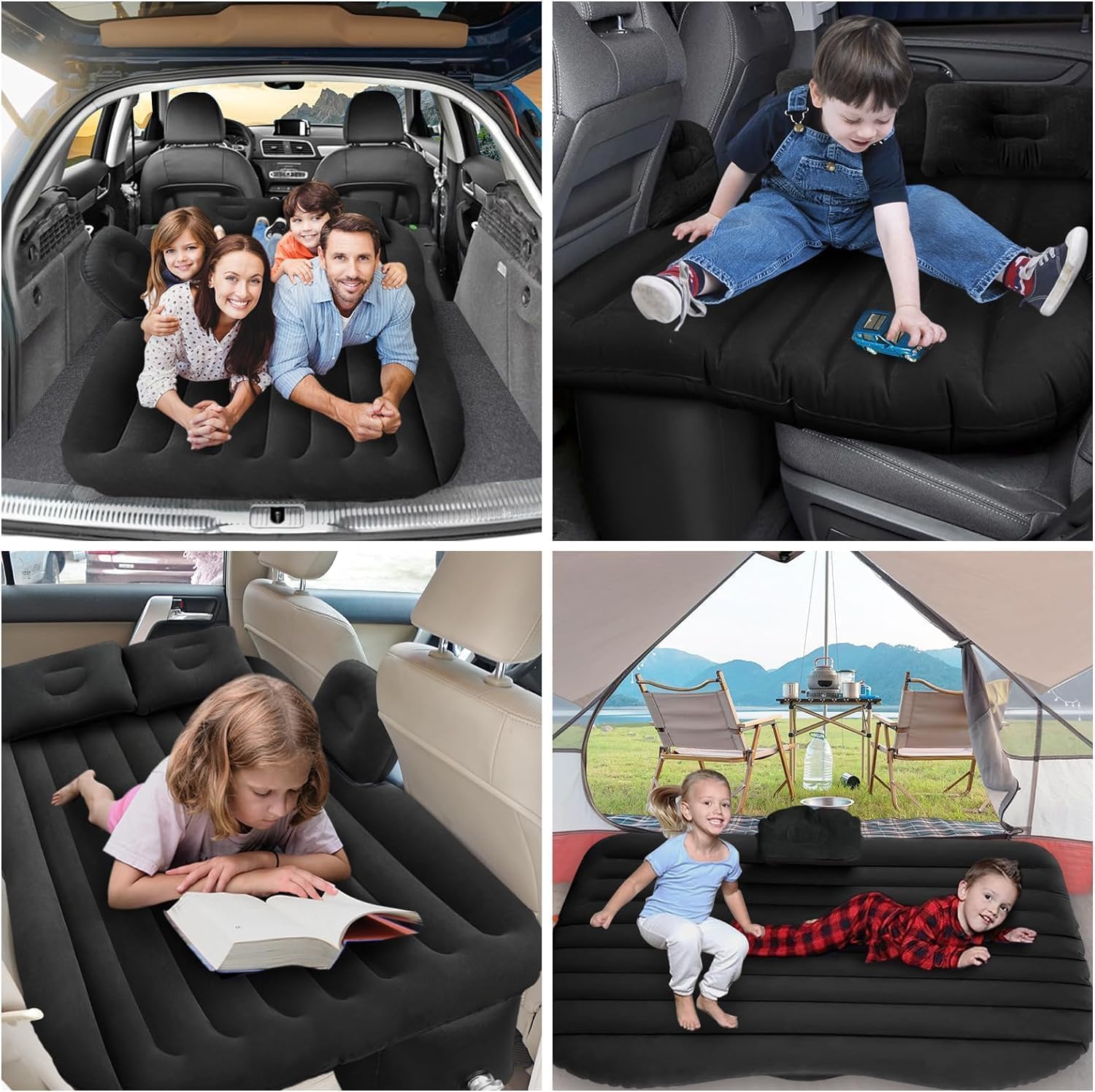 Rikriva™ Portable Exclusive Car Air Mattress Travel Car Sleeping Bed for Kids Inflatable Bed with 2 Pillow & Pump |Quick Inflate for Trips,Camping, Picnic (Black) 4