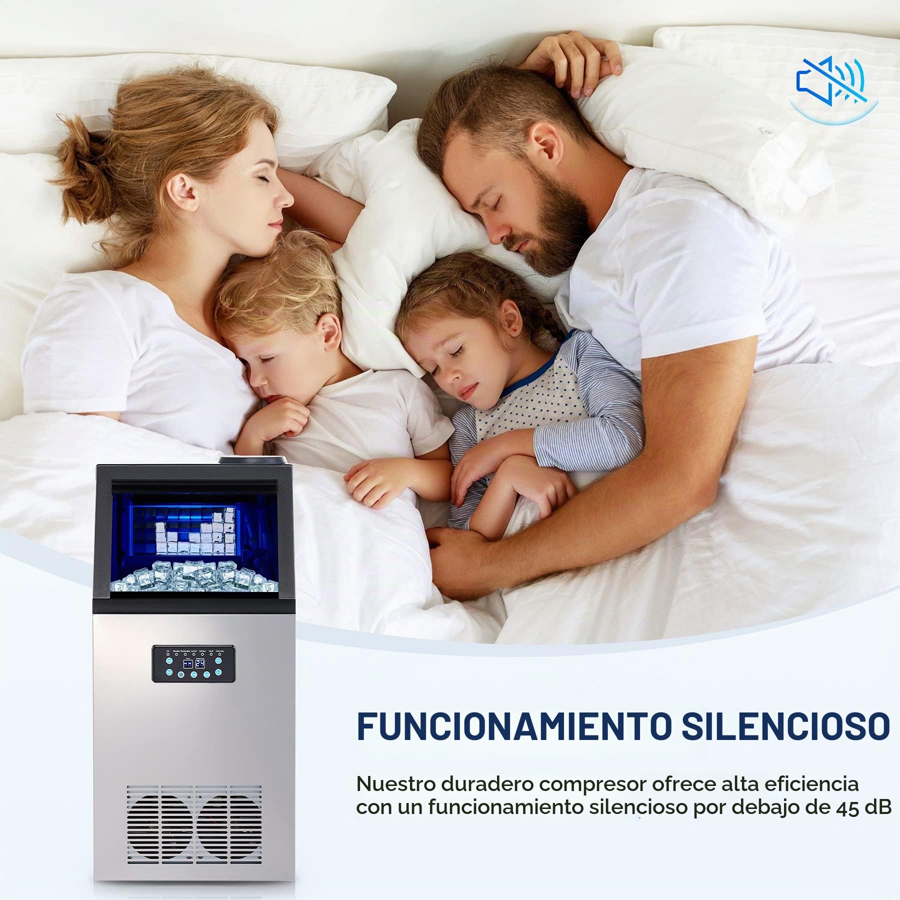 CREWORKS Máquina para Hacer Hielo 59KG/24H Máquina de Hielo Industrial 36PCS con Capacidad de Almacenamieto 10KG Máquina de Cubito de Hielo para Restaurante y Cafetería