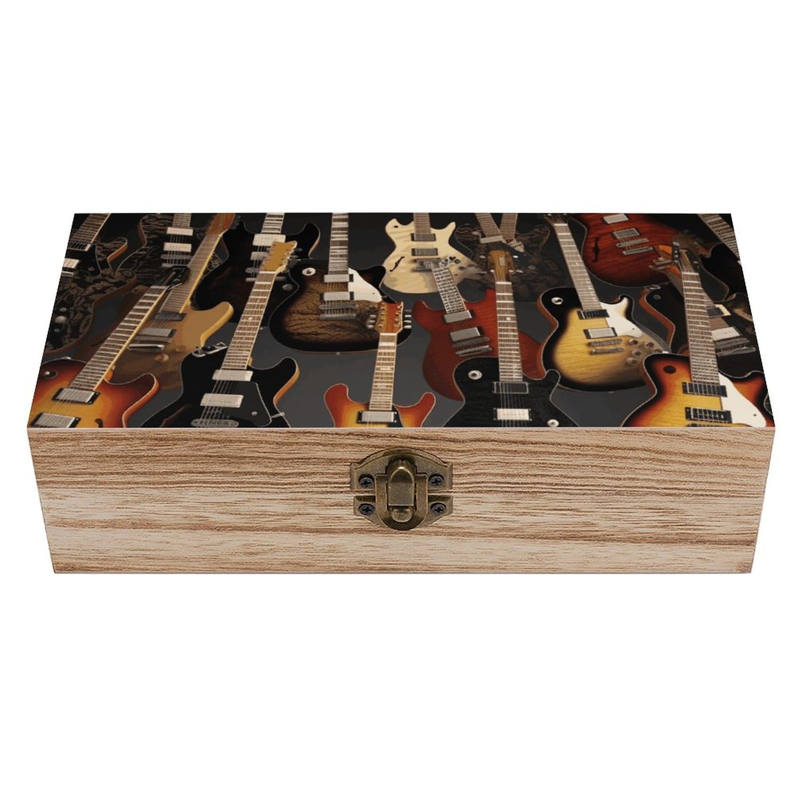 FWJZDSP Wooden Storage Box Guitars Wood Gift Box with Hinged Lid Vintage Decorative Jewelry Boxes Memory Box for Jewelry Art Hobbies Home Storage Treasure Keepsake Gift 7.9''x3.9''x2.3''